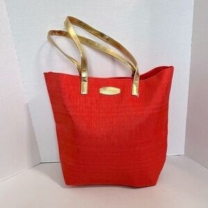 Tommy Bahama Shoulder Bag To Go Tote Gold Strap Inside Pocket & Lined- Orange